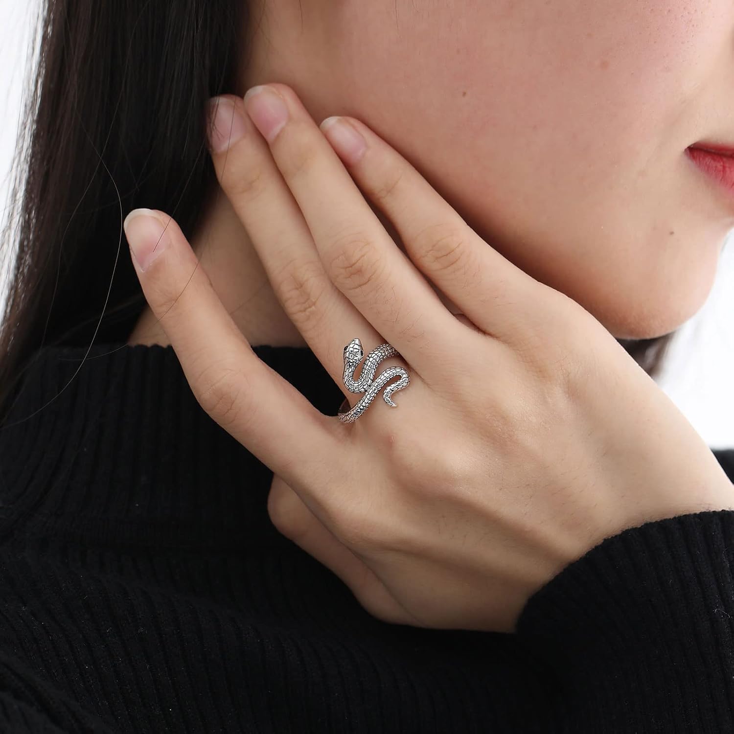 AEONSLOVE Schlange Ring Silber 925 für Damen, Lebensbaum Verstellbarer Ring für Frauen, Offener Ringe Vintage mit Blatt/Hexenknoten/Keltischer Knoten