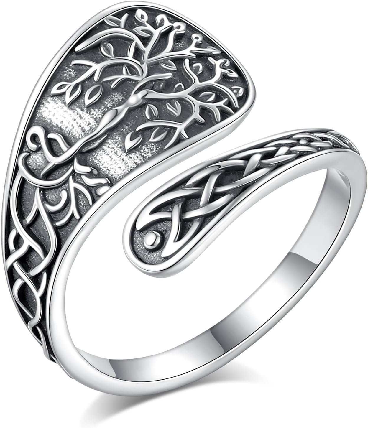 AEONSLOVE Schlange Ring Silber 925 für Damen, Lebensbaum Verstellbarer Ring für Frauen, Offener Ringe Vintage mit Blatt/Hexenknoten/Keltischer Knoten