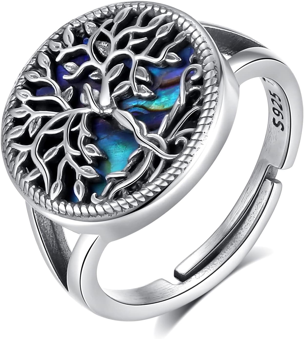 AEONSLOVE Schlange Ring Silber 925 für Damen, Lebensbaum Verstellbarer Ring für Frauen, Offener Ringe Vintage mit Blatt/Hexenknoten/Keltischer Knoten