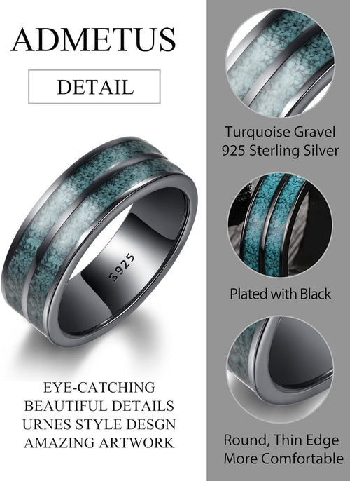 ADMETUS 925 Sterling Silber Schwarz Ringe Türkis und Wikinger Ringe Schmuck Geschenk für Herren Männer Ringgröße 52-74.8 (16.6-23.8)