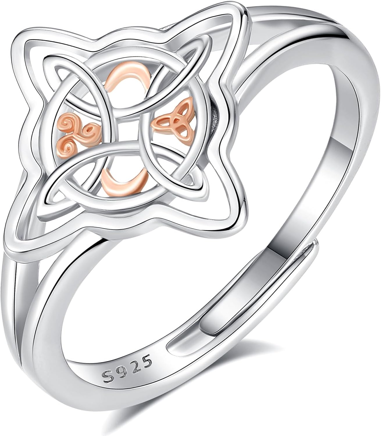 AEONSLOVE Schlange Ring Silber 925 für Damen, Lebensbaum Verstellbarer Ring für Frauen, Offener Ringe Vintage mit Blatt/Hexenknoten/Keltischer Knoten